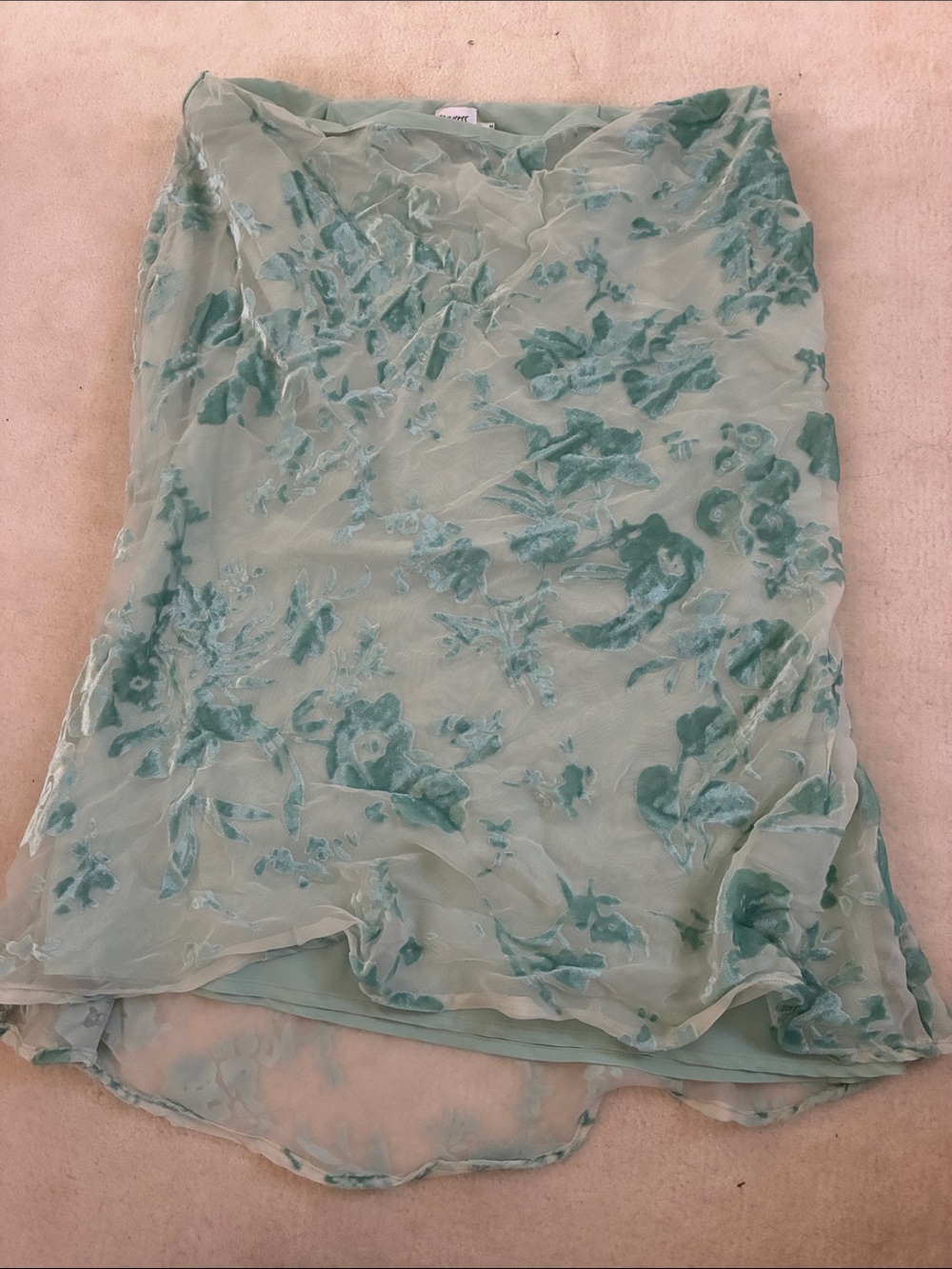 Sheer Mint Green Floral Midi Skirt